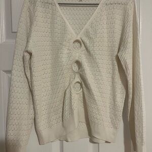 V-Neck white Sweater cut out cardigan vintage Sezane style knit crotchet S boho